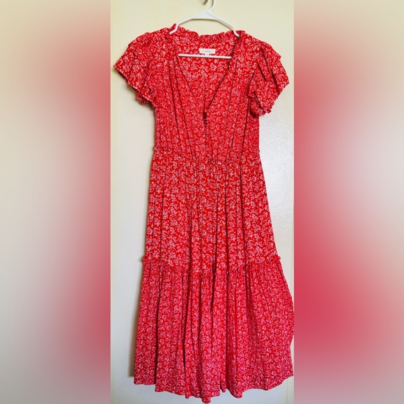 Red Lined Floral Dress - Picture 1 of 6